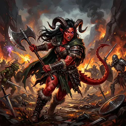 Female Tiefling Barbarian Battle Scene | Dark & Dramatic Fantasy Art