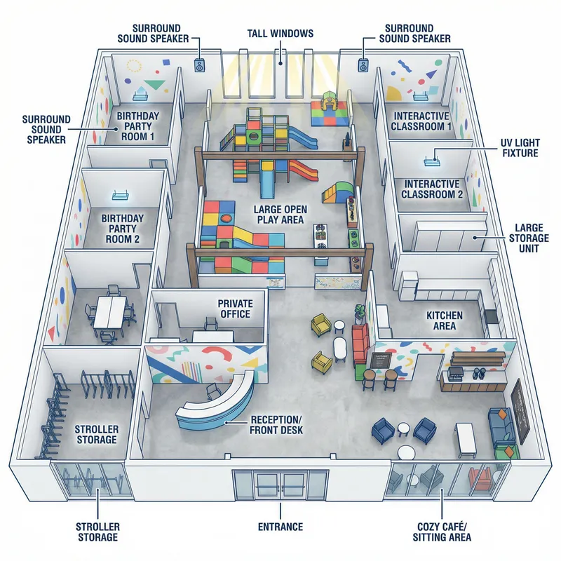 3D Business Storefront Interior Blueprint Design