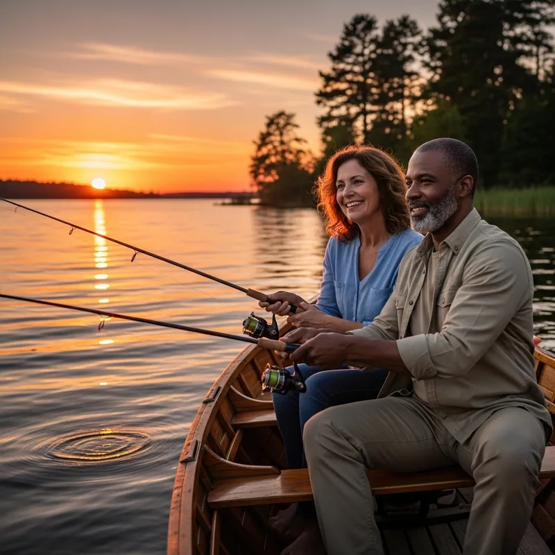 Charming Sunset Fishing Scene with Couple