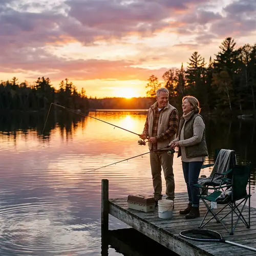 Charming Sunset Fishing Scene with Couple