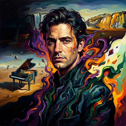 Surrealistic Portrait of an Intriguing Man in Vibrant Colors