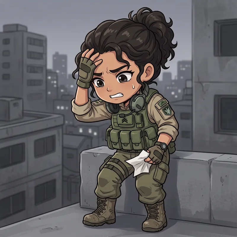 Agony of a Middle Eastern Female Squadron Leader in Chibi Anime | Tactical Gear Illustration Agony of a Middle Eastern Female Squadron Leader in Chibi Anime | Tactical Gear Illustration