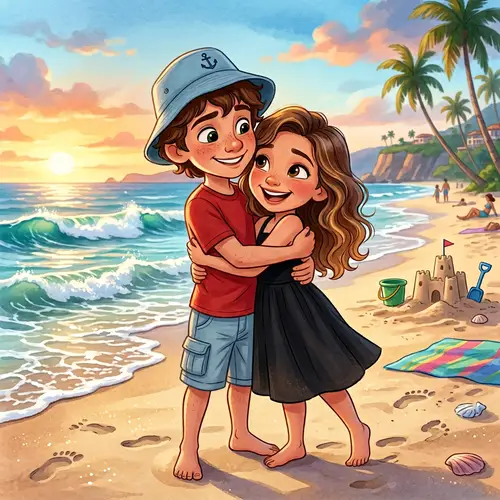 Disney-Style Siblings Beach Image | Kids Hugging on the Beach