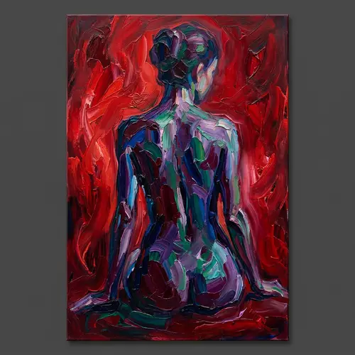 Abstract Nude Woman Painting in Jewel Tones