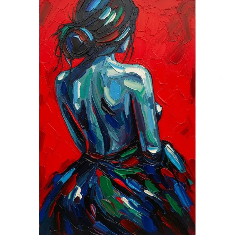 Abstract Nude Woman Painting in Jewel Tones