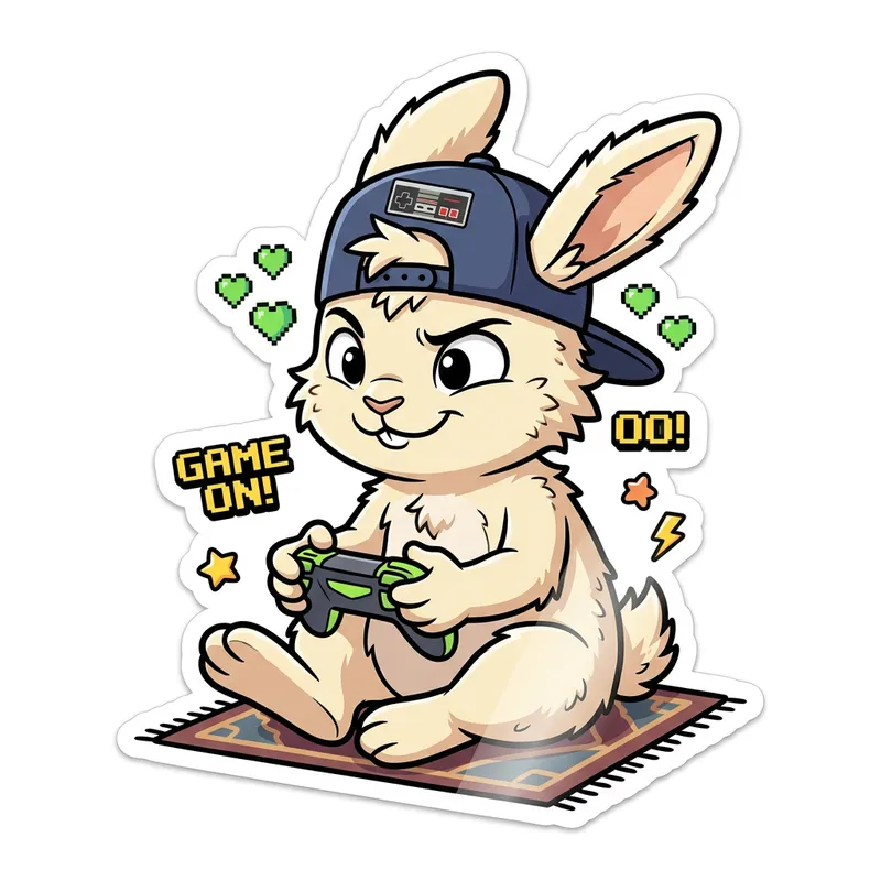 Cool Gaming Rabbit Sticker Art - Cartoon Bunny Enthusiast