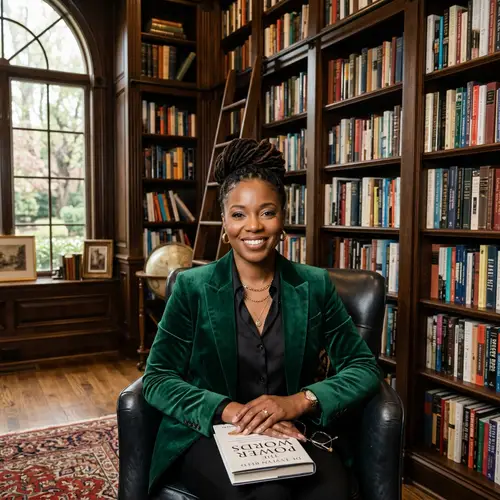 Empowered Black Woman in Elegant Home Library