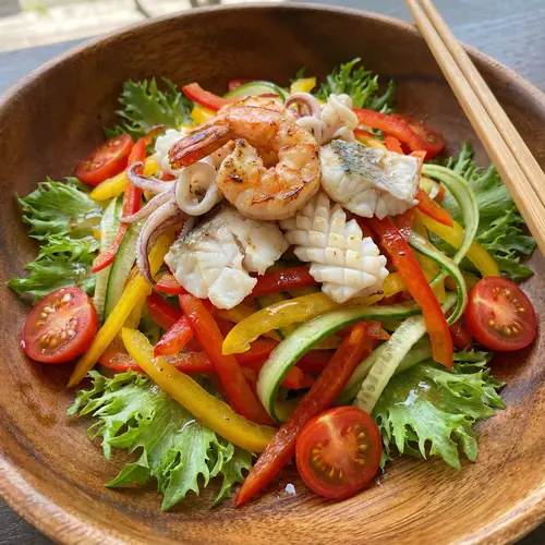 Wooden Bowl Vegetable Salad: Fresh, Colorful, Symmetrical