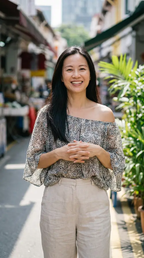 Confident Singaporean Lady in Casual Fashion