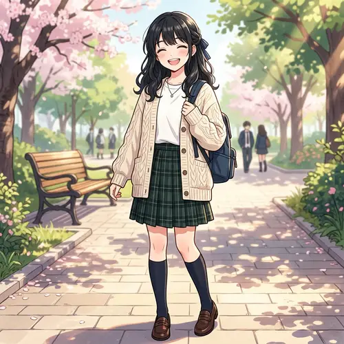 Anime Girl with Black Hair | Smiling Female Character Art