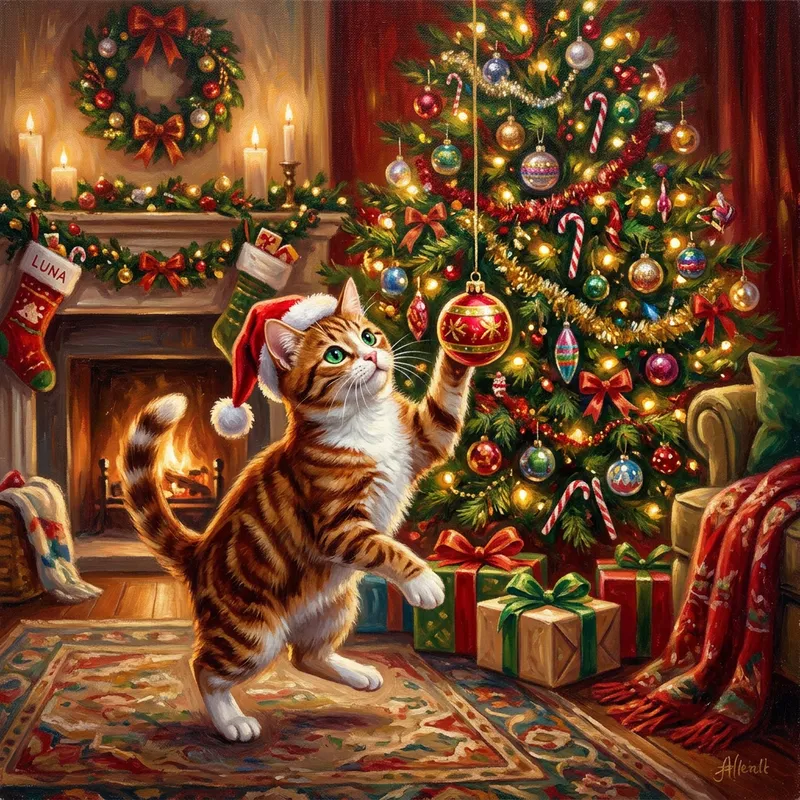 Christmas Cat Celebration - Festive Indoor Scene
