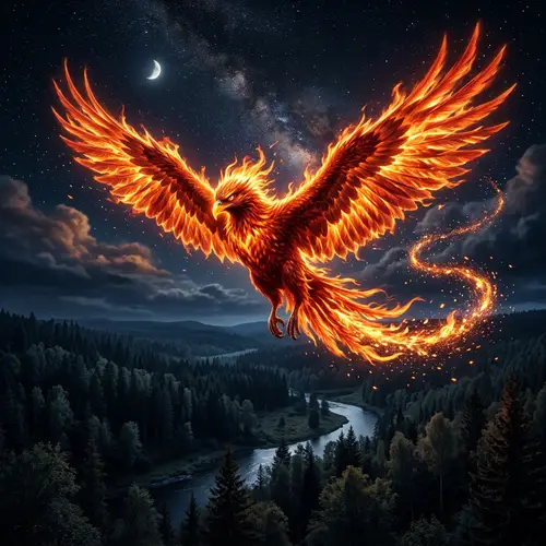 Majestic Phoenix in Fiery Flight