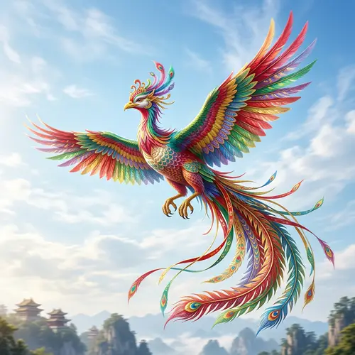 Chinese Phoenix Fenghuang in Majestic Flight