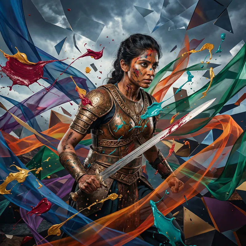 Powerful Warrior in Abstract Landscape Powerful Warrior in Abstract Landscape