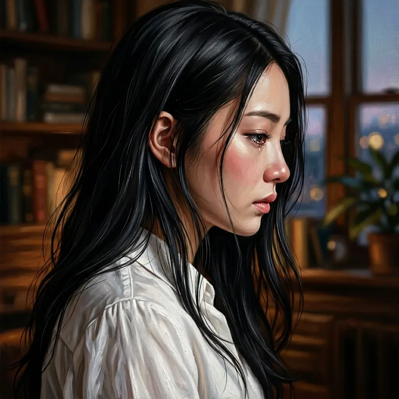 Captivating Anime Style Portrait of Emotional Young Woman