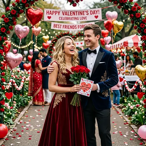 Valentine's Day Celebration Outdoors: Best Friends in Elegant Frocks