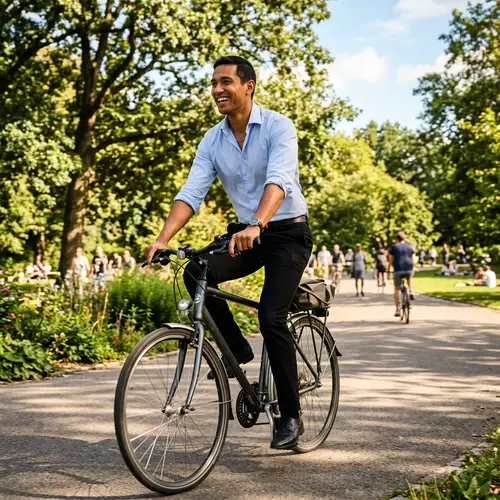 Obama Joyfully Riding a Bicycle in the Park