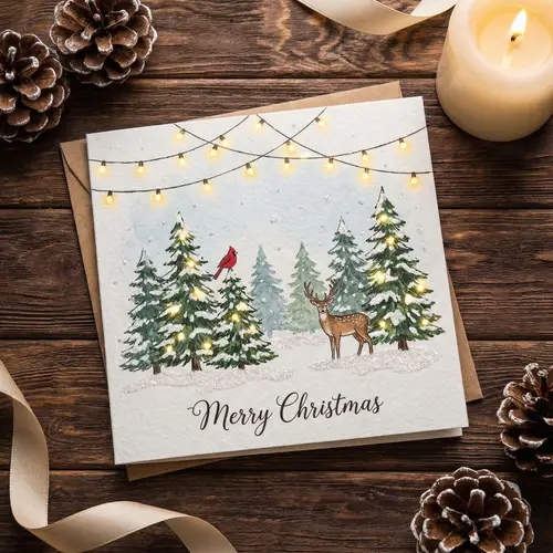 Festive Christmas Card Design with Pine Trees