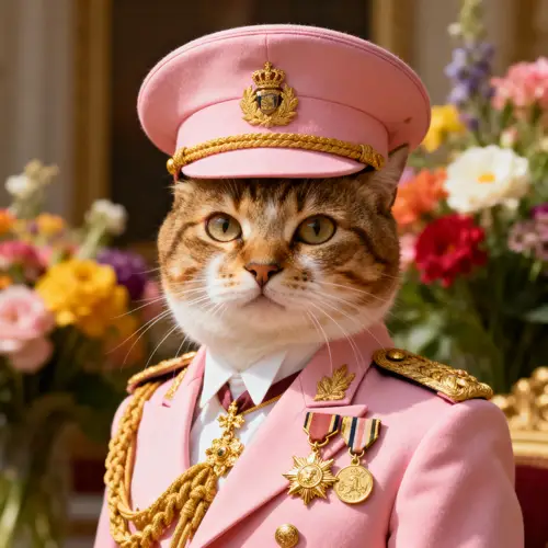 Cat in Pink Military Suit Portrait