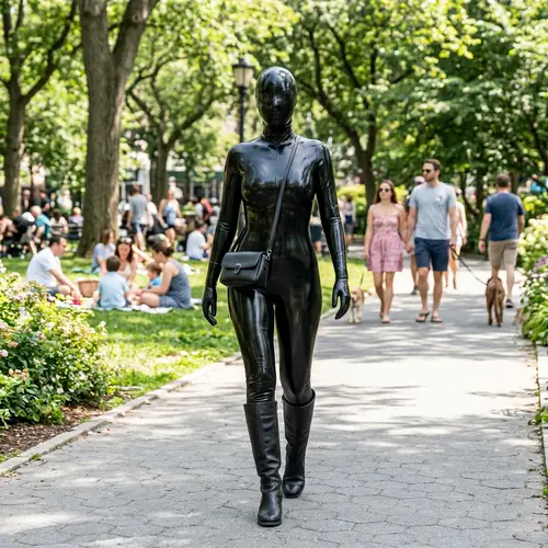 Dominant Latex Lady Walking in the Park