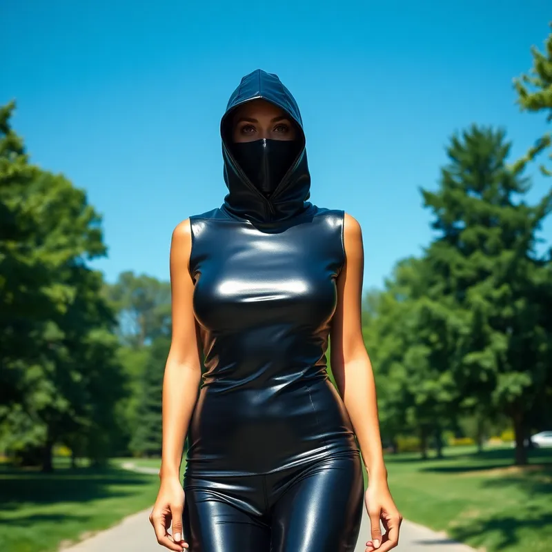 Dominant Latex Lady Walking in the Park