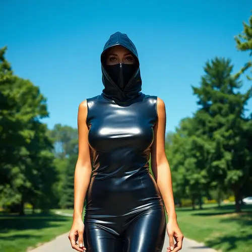 Dominant Latex Lady Walking in the Park