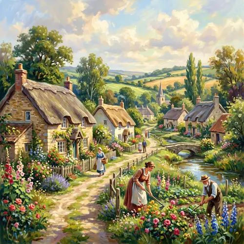 Charming Rural Village in Impressionist Style