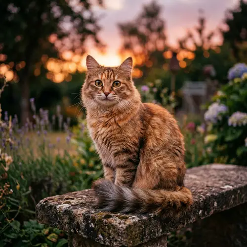 Serenely Sitting Cat in Twilight Setting