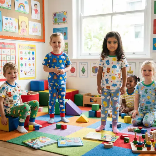 Bright Preschool Classroom with Happy Kids