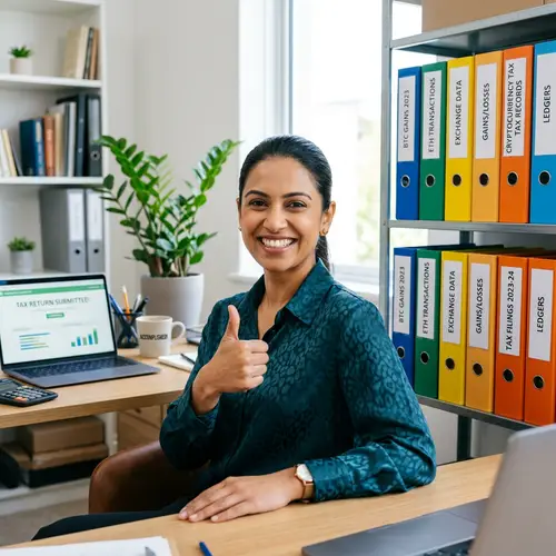 Organized Cryptocurrency Tax Records | Efficient South Asian Woman
