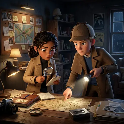 Mystery-Solving Adventure with Teenage Detectives in 3D Animation Style