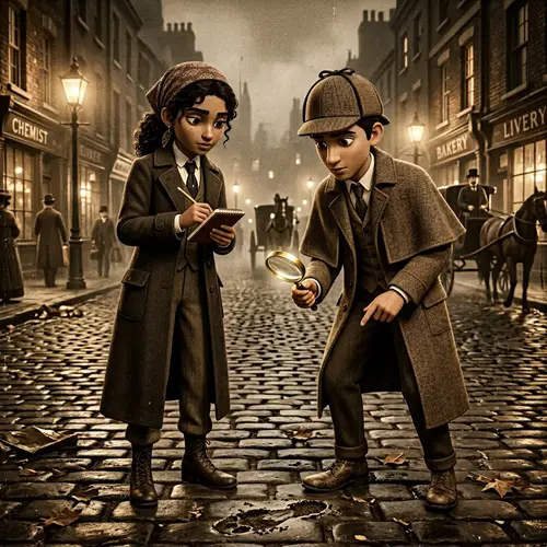 Diverse Teen Detectives in Sherlock Holmes Hats | Animated 3D Scene