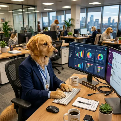 Golden Retriever Office Job: Modern Corporate Work Scene