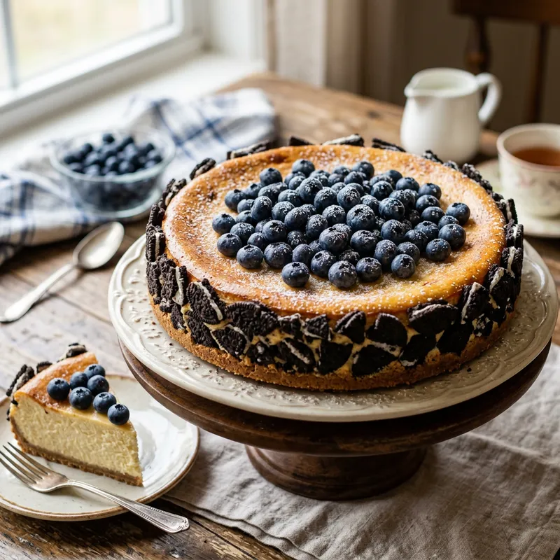 Delicious German Cheesecake with Blueberries & Oreos