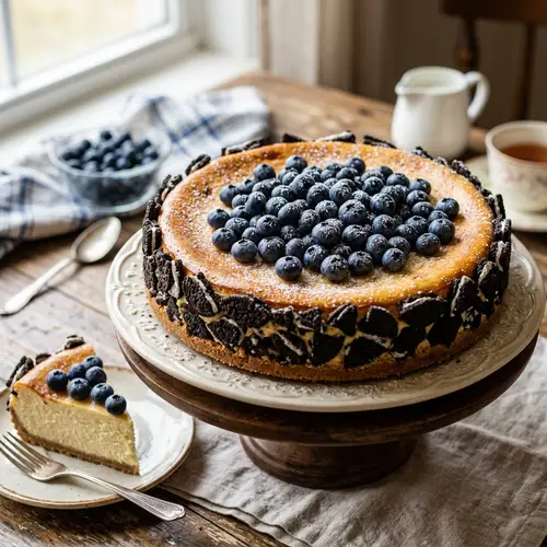 Delicious German Cheesecake with Blueberries & Oreos