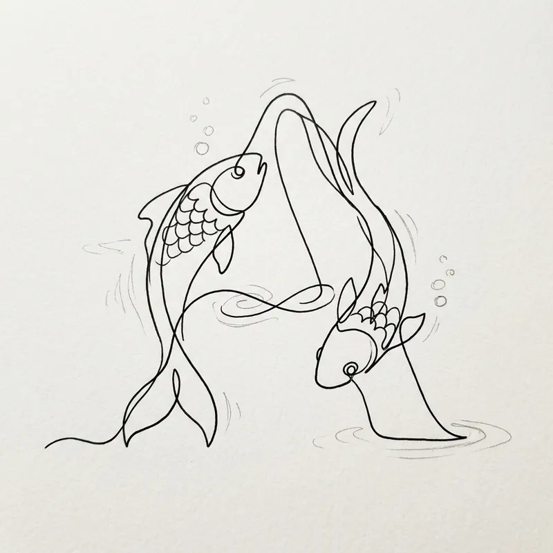 Fish Line Drawing: Two Fish Creating 'A' Shape