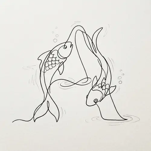 Unique Art: Fish Shaped 'A' Line Drawing