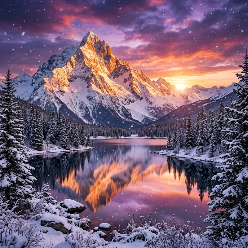 Amazing Majestic Snowy Mountain Sunset View