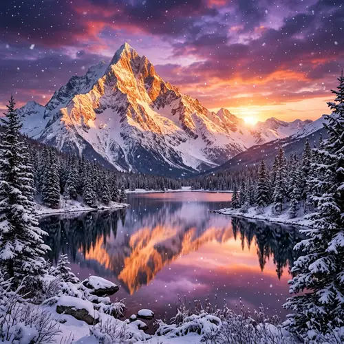 Majestic Snowy Mountain Landscape at Sunset | Scenic Nature View
