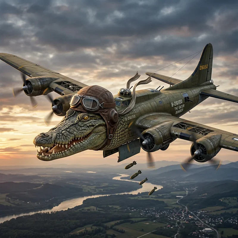 Photorealistic Crocodile-Bombardier Illustrations