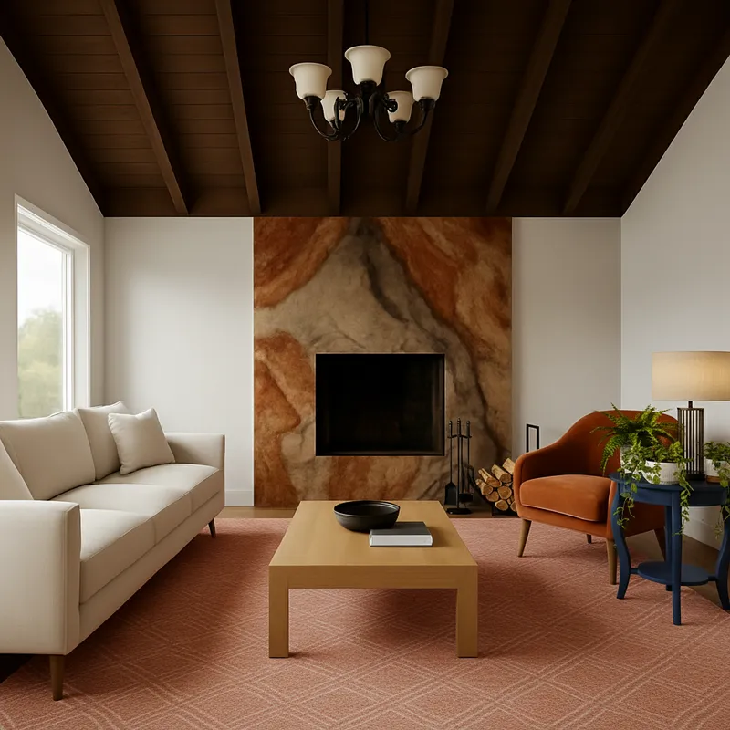 Terracotta Rug & Blue Side Table Home Decor