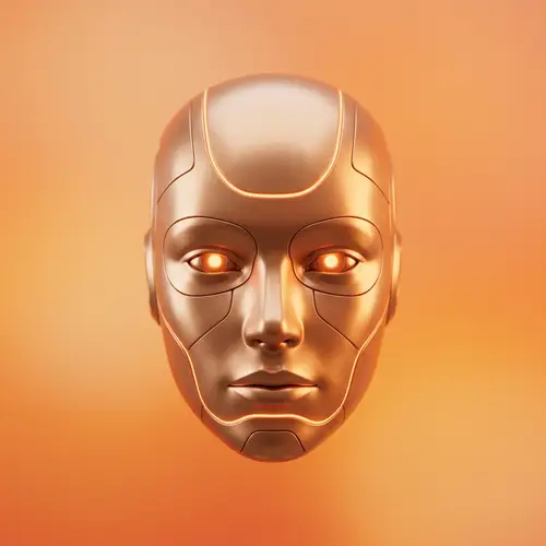 Futuristic AI Robot Face in Orange Aesthetic