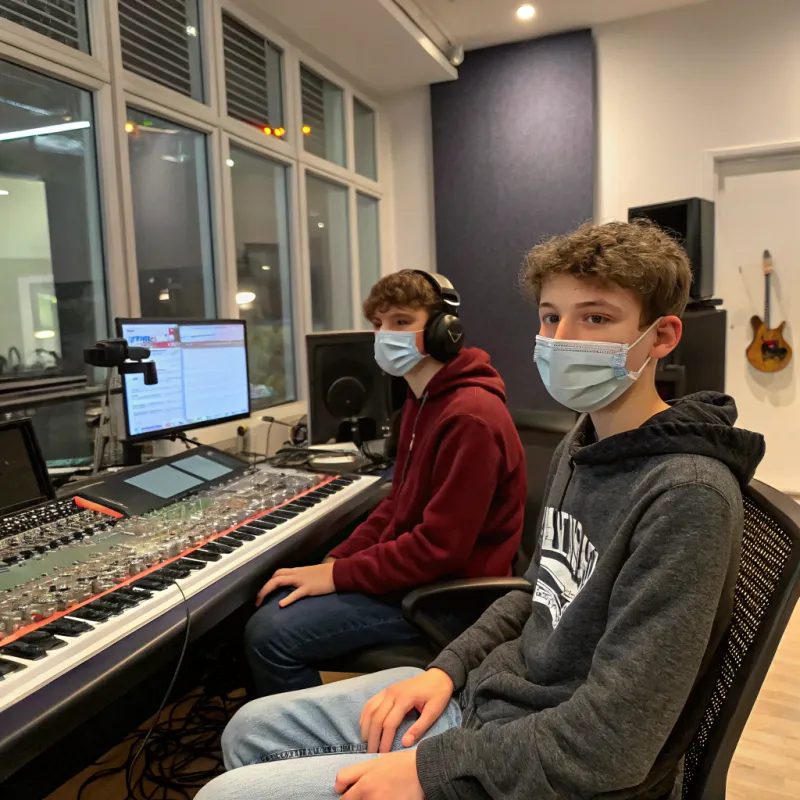 Teen Boys in Music Studio with Masks