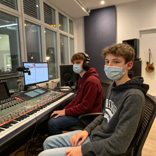 Teen Boys in Music Studio with Masks