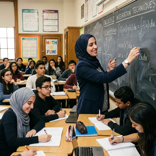 Middle Eastern Math Teacher Engaging Students with Equations