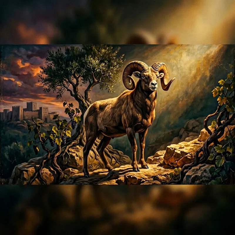 Powerful Ram with Majestic Horns - Biblical Style Artwork Powerful Ram with Majestic Horns - Biblical Style Artwork