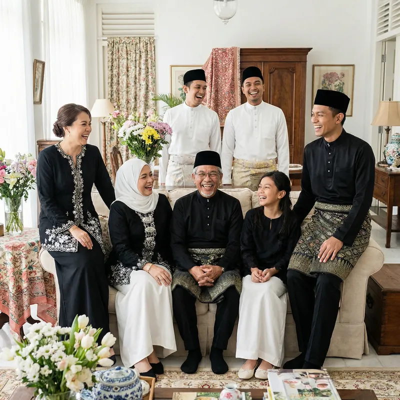 Heartwarming White and Black Baju Raya Family Happiness