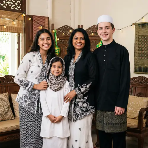 Multicultural Family in White and Black Baju Raya | Happy Gathering