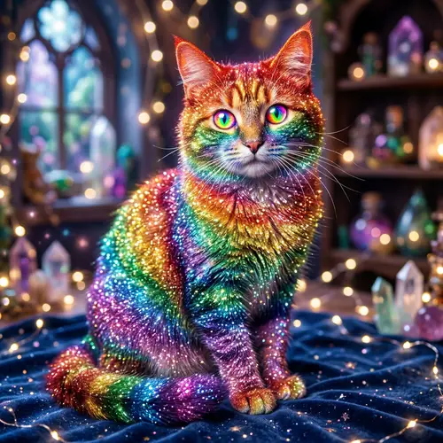 Glitter Rainbow Cat: Spectacular Image of a Colorful Feline