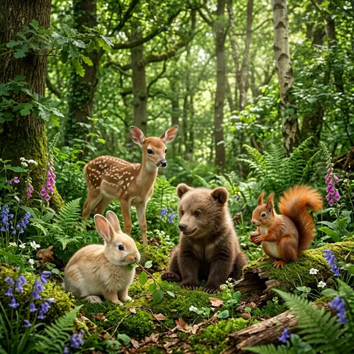 Peaceful Animals in Enchanting Forest - Wildlife Haven